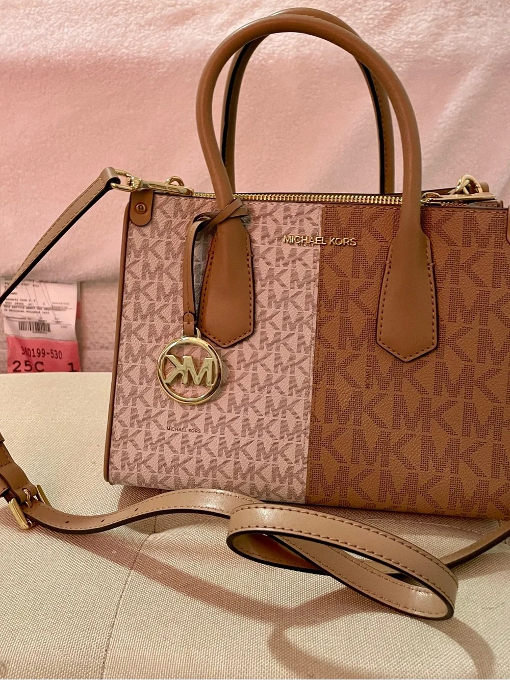 Michael Kors Two-Tone Brown and Beige Logo Satchel
